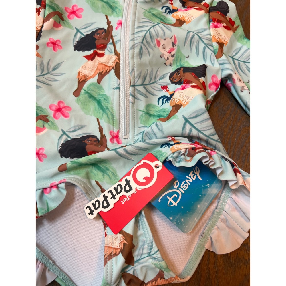 Disney Moana Long Sleeve Rash Guard Ruffle Swimsuit 2Y - Picture 3 of 4